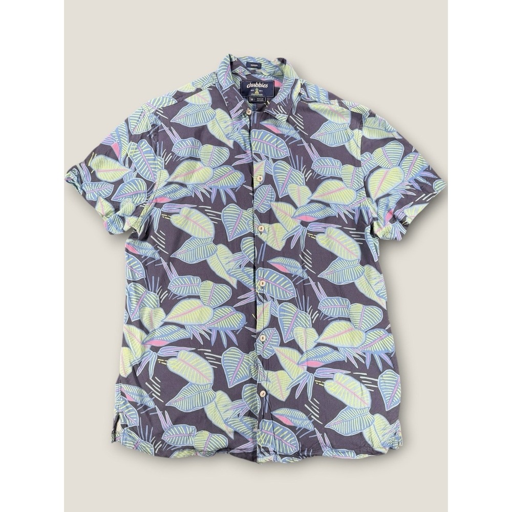 Chubbies The Sunday‎ Shirt Mens Medium M Tropical Leaf Rayon Button Up Purple
